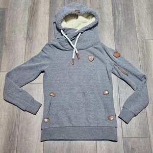 Wanakome Artemis Cowl Neck Hoodie Women's Medium Gray Pullover Sweatshirt Sherpa